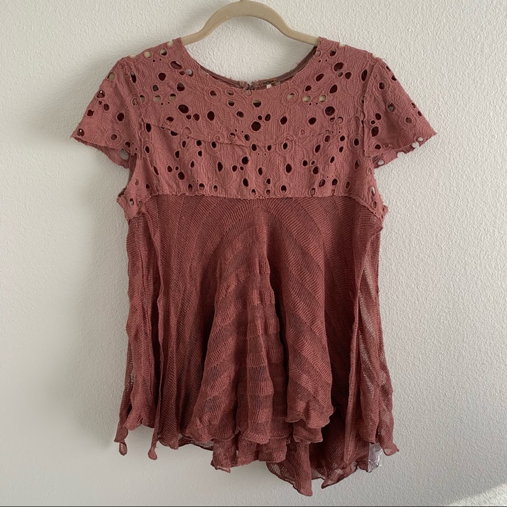 Free People crochet short sleeve babydoll top